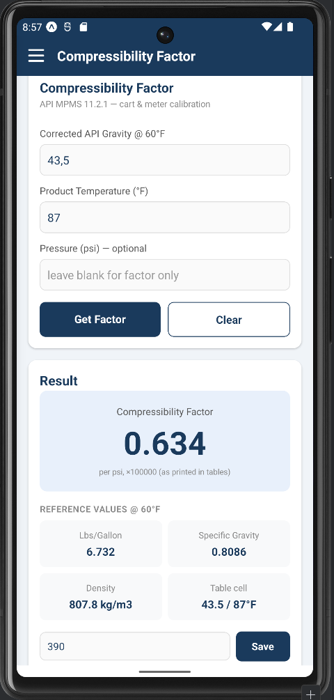 Compressibility factor screen.