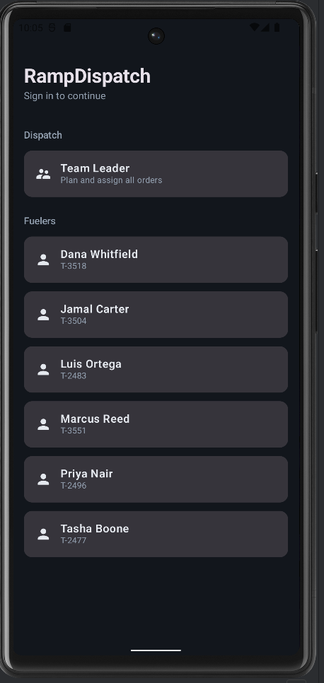 Login with role selection.