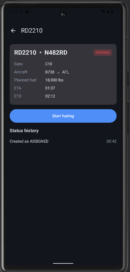 Status history timeline.